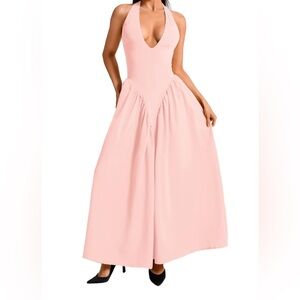 Deep VNeck Halter Vacation Date Night Sexy Corset Flowy Wedding Guest Drop Waist